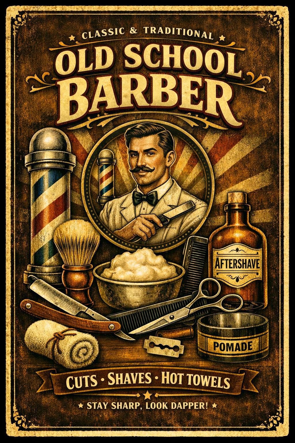 Old School Barber lamina decoracion